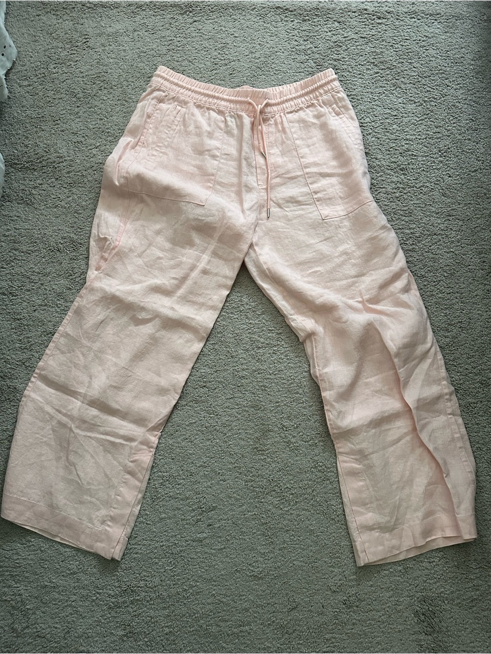 GAP Women's Wide-Leg Pull-On Linen Pants in Pale Pink